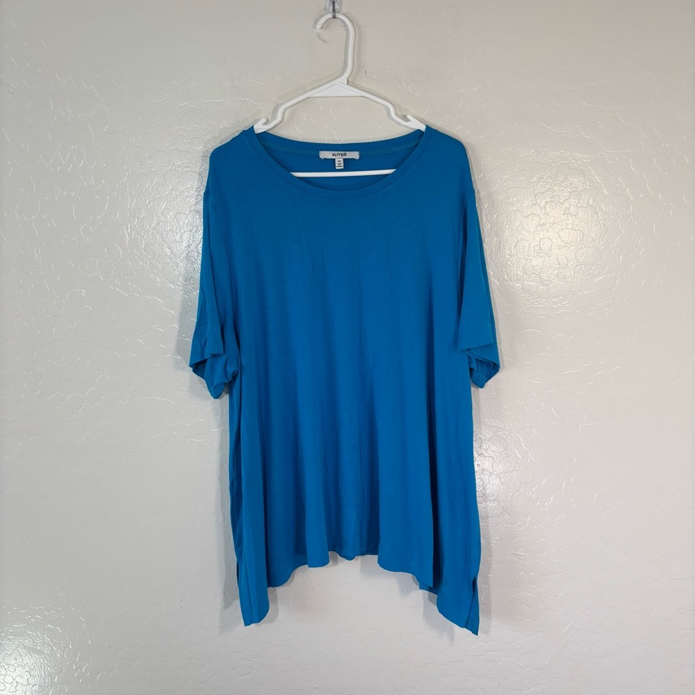 Sympli Tunic Top Size 2X Blue Asymmetric Hem 3/4 Sleeve Stretch
